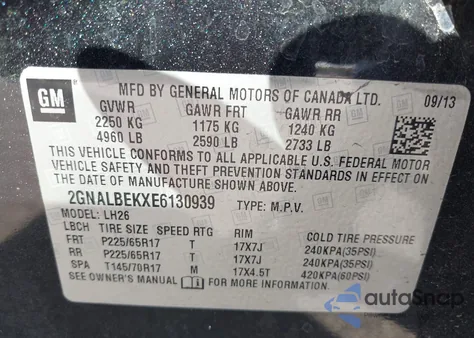 2014 Chevrolet Equinox 1Lt from USA, damaged, VIN 2GNALBEKXE6130939
